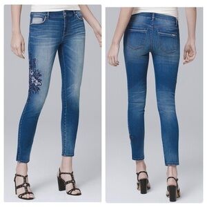 White House Black Market Floral-Embroidered Skinny Crop Jeans 2